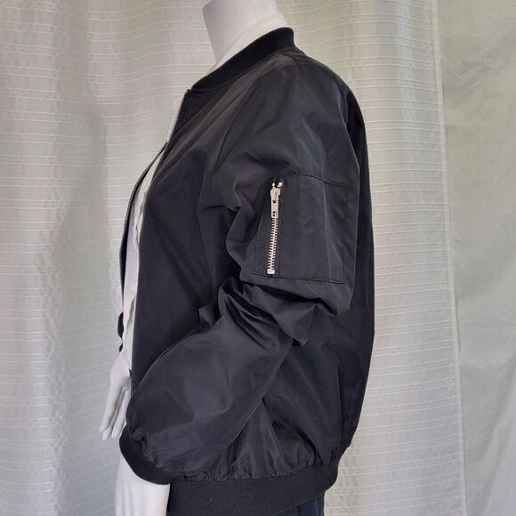 Classic Black Bomber Jacket Lined Zip Up  Women’s Size Medium - Picture 4 of 10